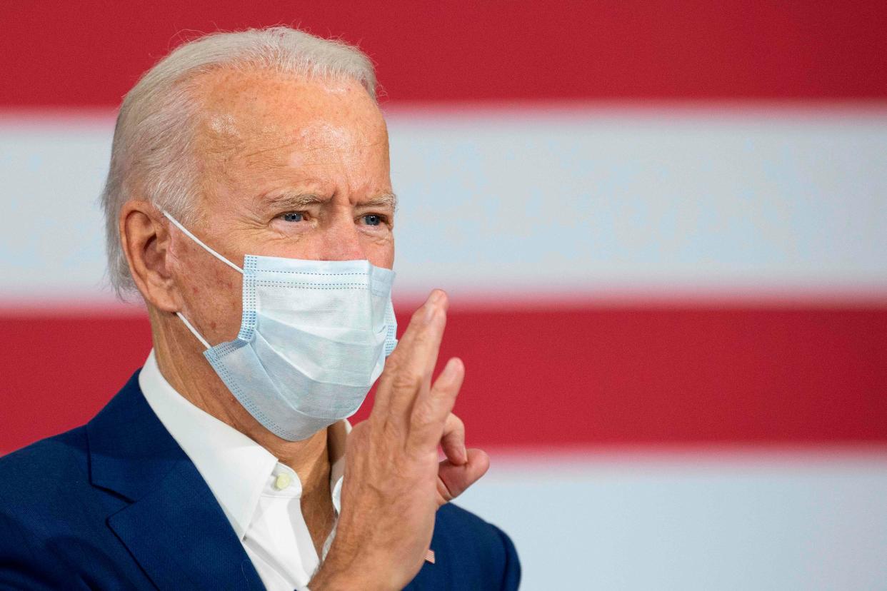 Democratic presidential nominee Joe Biden in Wisconsin on Monday (AFP via Getty Images)