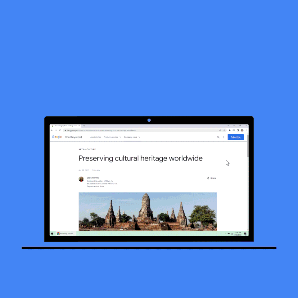 Animation shows how searching with Google Lens inside Google Chrome works.