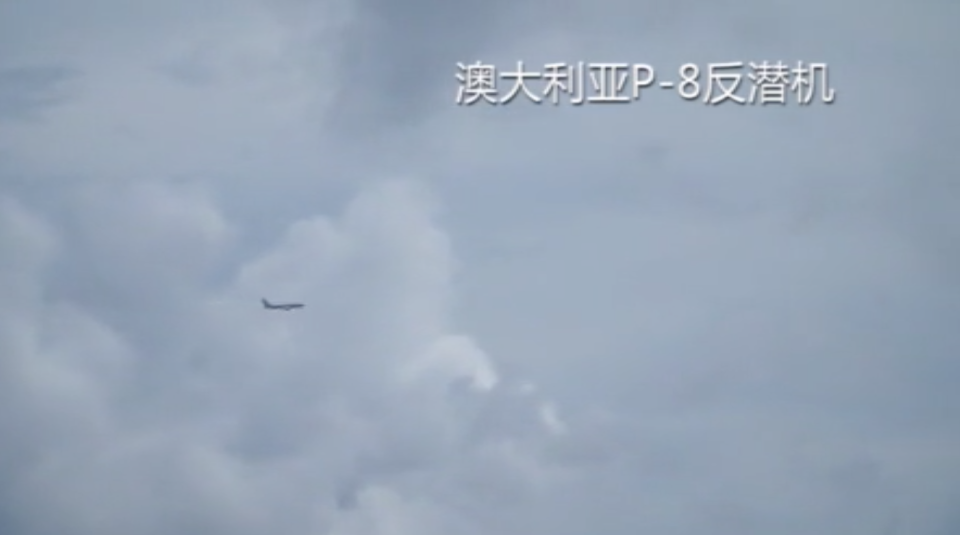 A still from footage shared by China's Ministry of Defence showing what it claims to be an Australian aircraft. Source: Chinese Ministry of National Defence