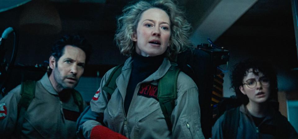 Paul Rudd, Carrie Coon and Mckenna Grace return to bust ghosts in Ghostbusters: Frozen Empire (Sony Pictures/Alamy)