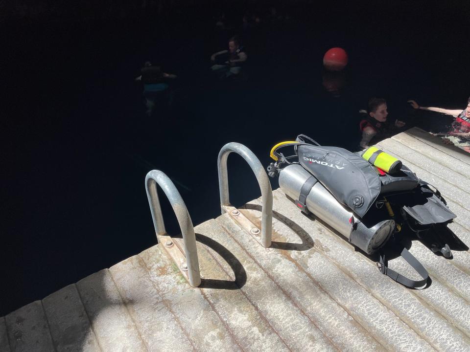 The author's diving gear at the edge of the crater.