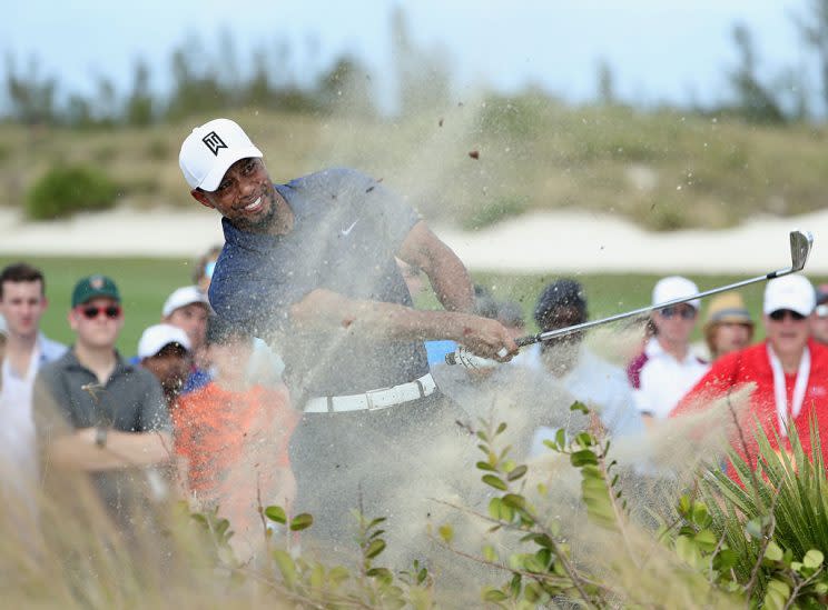 Tiger Woods' save from the rough at 16. (Getty Images)