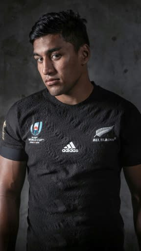 All Black Rieko Ioane models his team's new World Cup jersey