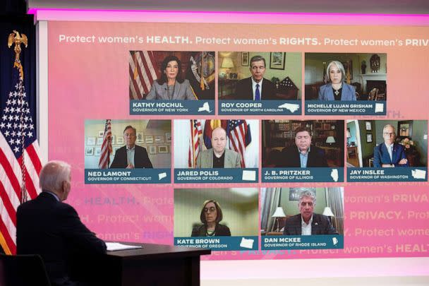 PHOTO: President Joe Biden participates in a virtual meeting with governors while discussing reproductive health care, at the White House in Washington, D.C., July 1, 2022. (Tom Brenner/Reuters)