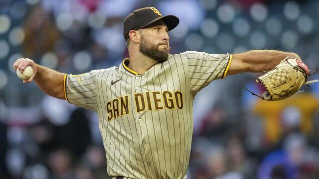 San Diego Padres' Rougned Odor pauses at first base after being