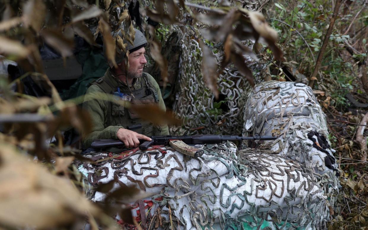 A Ukrainian soldier on the front line against Russian troops in the Donetsk region - Anatolii Stepanov/AFP