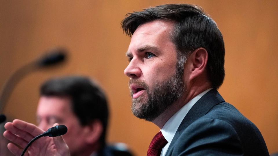 PHOTO: Sen. J.D. Vance speaks during a Senate Banking, Housing, and Urban Affairs Committee hearing in Washington, D.C. (Tom Williams/CQ Roll Call via Newscom, FILE)