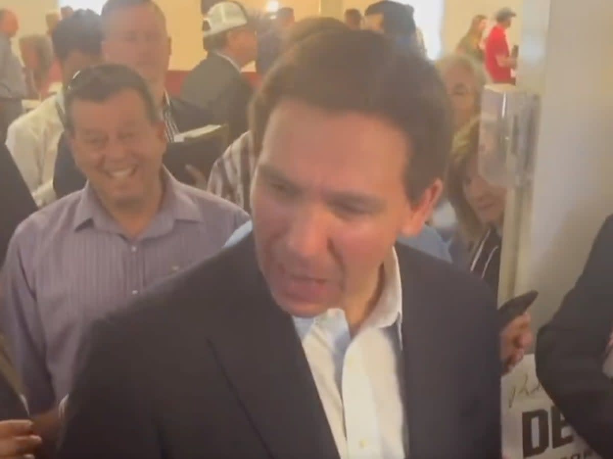 Florida Governor Ron DeSantis asks a reporter if they are ‘blind’ after they asked why he did not take questions following a presidential campaign event in New Hampshire (screengrab/NBC News)