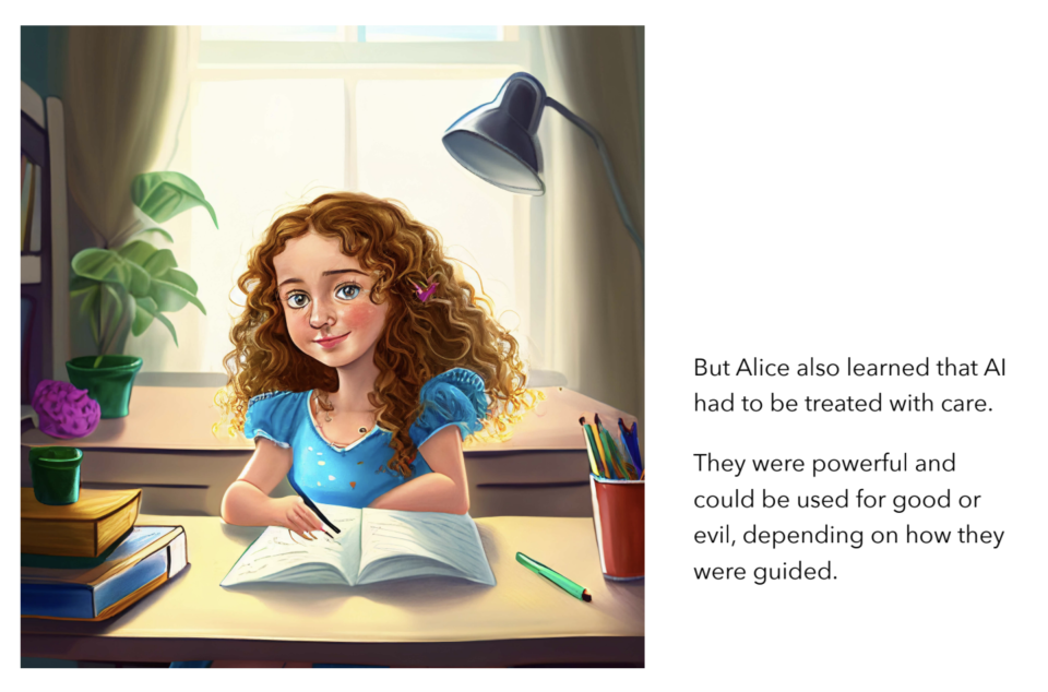 Artists singled out this page from <em>Alice and Sparkle</em> as showing the limits of the AI-powered technology. The illustration has several apparent flaws, including the character appearing to have claws.<span class="copyright">Courtesy Ammaar Reshi</span>