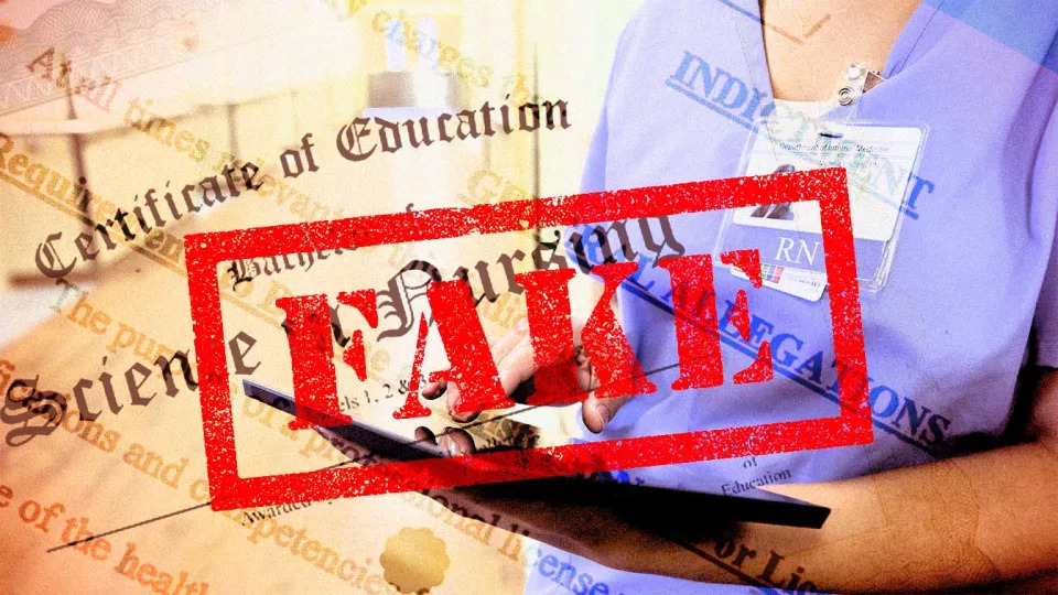 Fake nursing degrees. (Photo illustration: Kelli R. Grant/Yahoo News; photos: Getty Images)