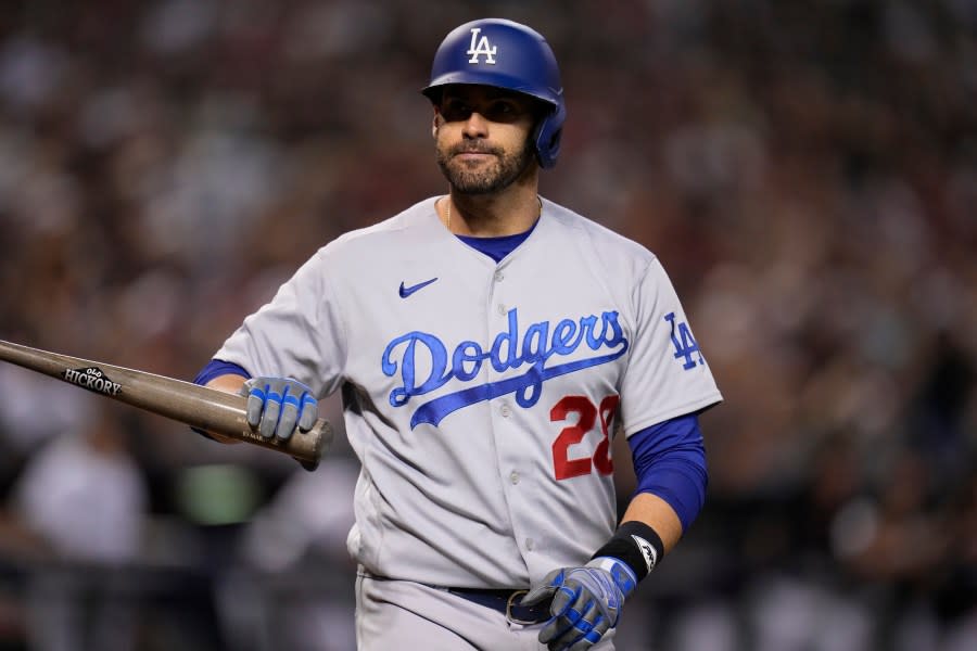 Los Angeles Dodgers’ <span class="caas-xray-inline-tooltip"><span class="caas-xray-inline caas-xray-entity caas-xray-pill rapid-nonanchor-lt" data-entity-id="J._D._Martinez" data-ylk="cid:J._D._Martinez;pos:2;elmt:wiki;sec:pill-inline-entity;elm:pill-inline-text;itc:1;cat:Athlete;" tabindex="0" aria-haspopup="dialog"><a href="https://search.yahoo.com/search?p=J.D.%20Martinez" data-i13n="cid:J._D._Martinez;pos:2;elmt:wiki;sec:pill-inline-entity;elm:pill-inline-text;itc:1;cat:Athlete;" tabindex="-1" data-ylk="slk:J.D. Martinez;cid:J._D._Martinez;pos:2;elmt:wiki;sec:pill-inline-entity;elm:pill-inline-text;itc:1;cat:Athlete;" class="link ">J.D. Martinez</a></span></span> reacts after striking out during the seventh inning in a baseball NL Division Series against the Arizona Diamondbacks, Wednesday, Oct. 11, 2023, in Phoenix. (AP Photo/Ross D. Franklin)