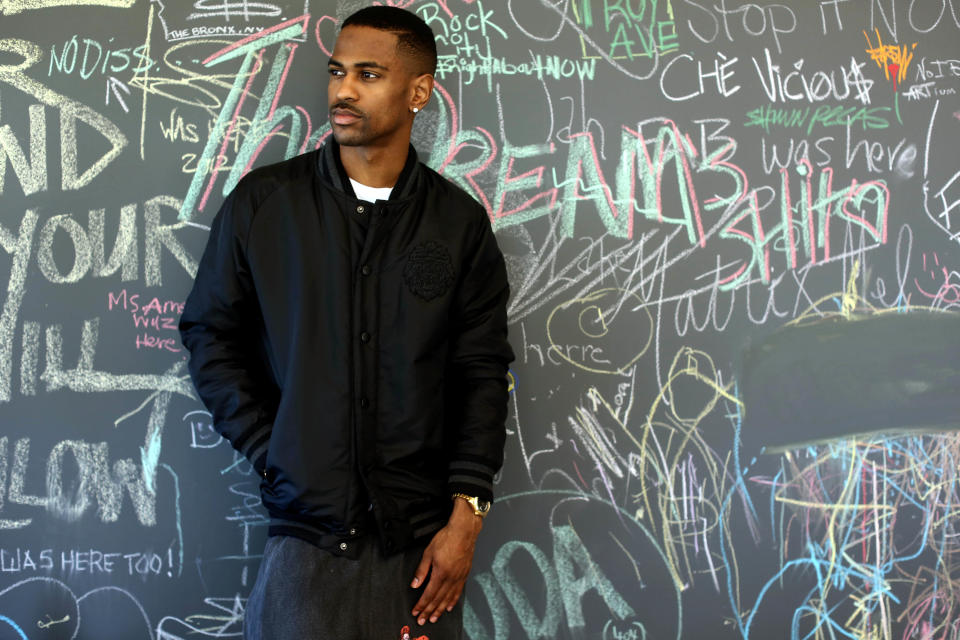 In this Friday, Aug. 16, 2013 photo, Big Sean poses for a portrait at Island Def Jam in Santa Monica, Calif. The rapper releases a new album, "Hall of Fame," on Aug. 27, 2013. (Photo by Matt Sayles/Invision/AP)