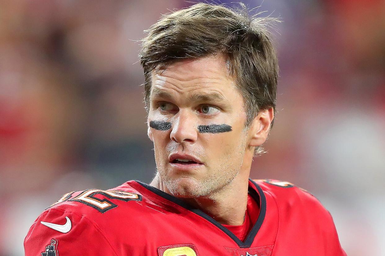 Tampa Bay Buccaneers Quarterback Tom Brady (12) looks into the stands before the regular season game between the Baltimore Ravens and the Tampa Bay Buccaneers on October 27, 2022 at Raymond James Stadium in Tampa, Florida.