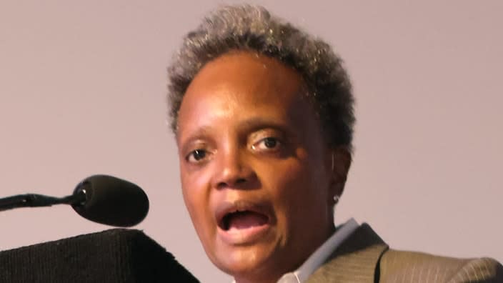 Chicago Mayor Lori Lightfoot speaks at a fall Chicago Police Department promotion and graduation ceremony in Chicago, Illinois. (Photo: Scott Olson/Getty Images)