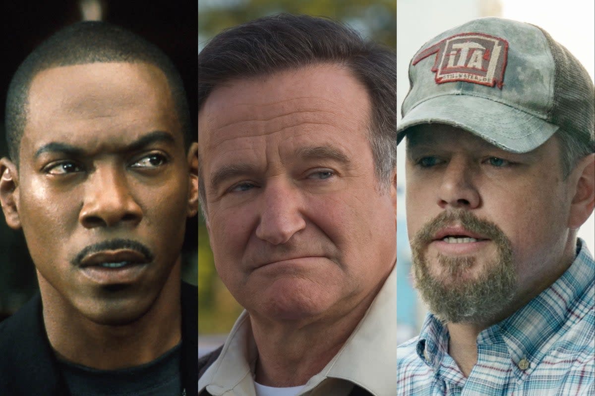 Eddie Murphy in ‘Bowfinger’, Robin Williams in ‘World’s Greatest Dad’ and Matt Damon in ‘Stillwater' (Universal/Darko Entertainment)