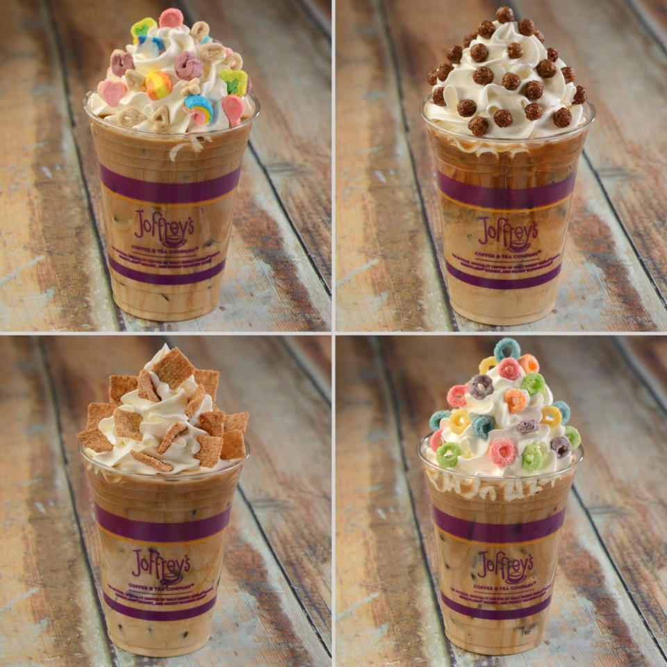 <p>Walking around Epcot, you'll find four Joffrey's Coffee & Tea Company locations. Each is offering its own, non-alcoholic cold brews — each more delectable looking than the last. </p> <p><strong>Rainbow Dreams Cold Brew (at the American Adventure): </strong>a sweet creamy cold brew topped with whipped cream and colorful marshmallow crunch </p> <p><strong>Mocha Masterpiece Cold Brew (at World Discovery, near Mission:SPACE)</strong>: a sweet creamy cold brew topped with whipped cream and chocolate puffs</p> <p><strong>Cinnamon Swirl Cold Brew (at Showcase Plaza)</strong>: a sweet creamy cold brew topped with whipped cream and cinnamon squares</p> <p><strong>Colorful Canvas Cold Brew (near Canada):</strong> a sweet creamy cold brew topped with whipped cream and fruity cereal</p>