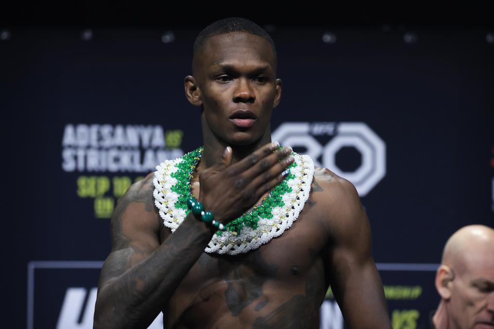 Israel Adesanya after making championship weight on Friday (Getty Images)