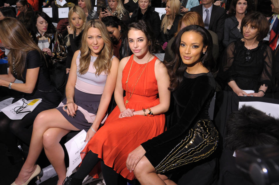 NEW YORK, NY - FEBRUARY 12:  Singer Colbie Caillat, actress Chloe Bridges and model Selita Ebank attend the Badgley Mischka Fall 2013 fashion show during Mercedes-Benz Fashion Week at The Theatre at Lincoln Center on February 12, 2013 in New York City.  (Photo by Michael Loccisano/Getty Images for Mercedes-Benz Fashion Week)