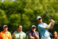 CHARLOTTE, NC - MAY 04: John Senden of Australia hits a shot on the second hole during the second round of the Wells Fargo Championship at the Quail Hollow Club on May 4, 2012 in Charlotte, North Carolina. (Photo by Mike Ehrmann/Getty Images)