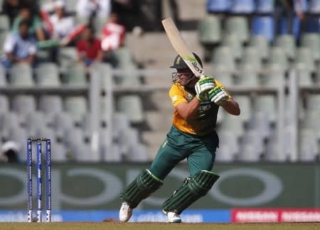 South Africa's AB de Villiers plays a shot. South Africa v Afghanistan - World Twenty20 cricket tournament - Mumbai, India, 20/03/2016. REUTERS/Danish Siddiqui