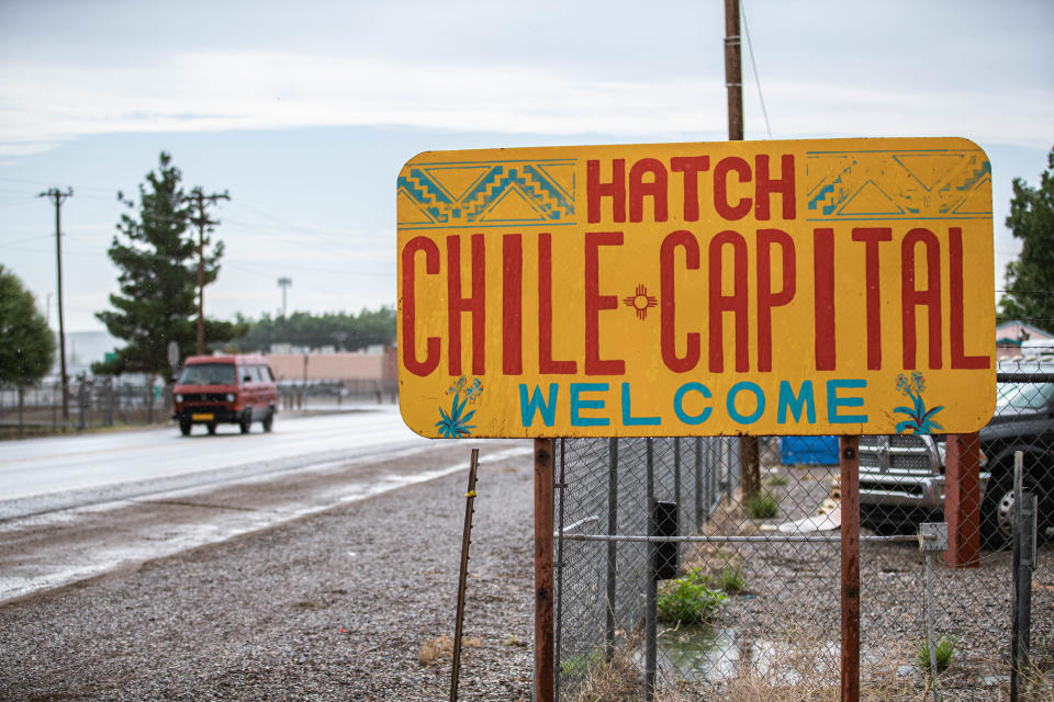 A sign stands at the entrance of Hatch at the annual Hatch Chile Festival on Saturday, Sept. 4, 2021.