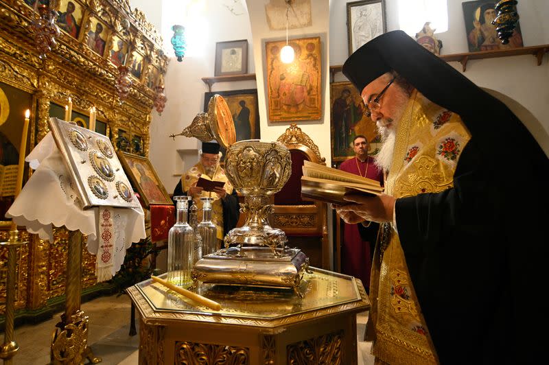 Preperations of oils for Britain's King Charles coronation ceremony in Jerusalem