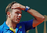 Tennis - Monte Carlo Masters - Monaco, 20/04/2017. Stan Wawrinka of Switzerland reacts during his match against Pablo Cuevas of Uruguay. REUTERS/Eric Gaillard