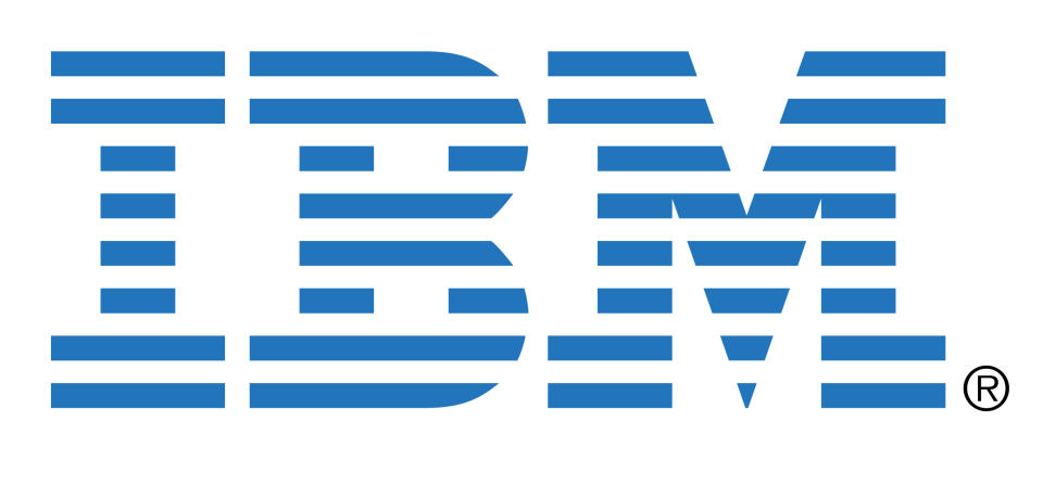 IBM's classic logo in blue stripes on a white background.