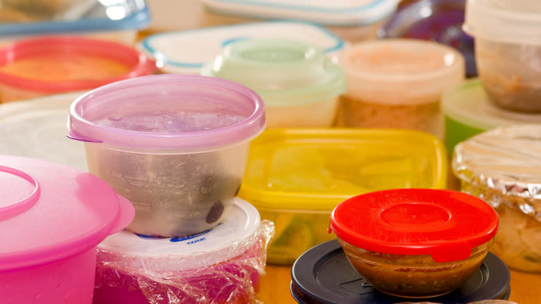 Stained plastic food-storage containers