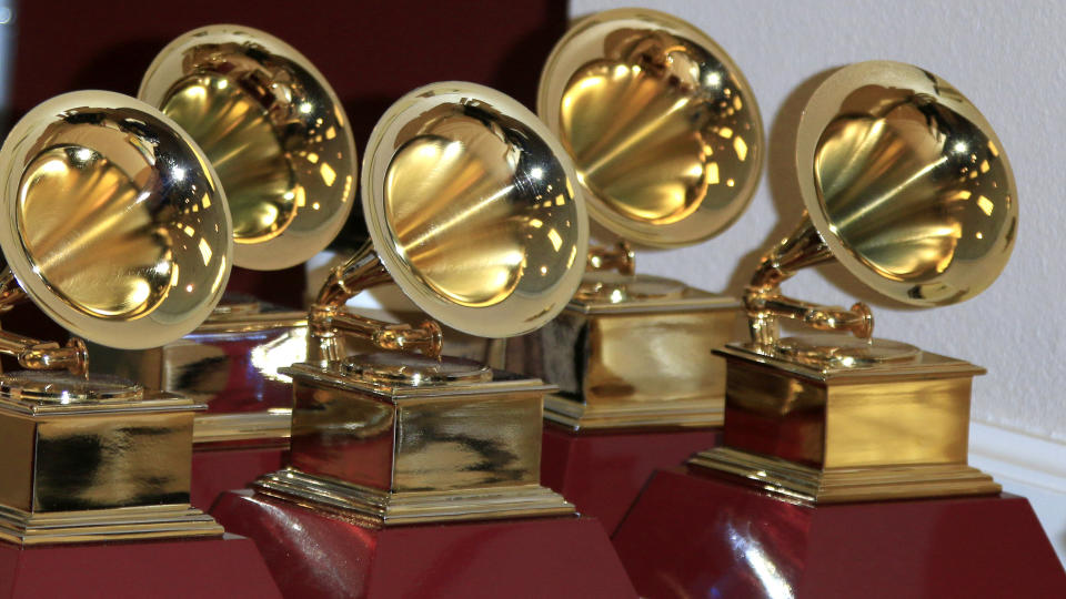 LAS VEGAS - NOV 19: Grammy Award Statues at the 16th Latin GRAMMY Awards at the MGM Grand Garden Arena on November 19, 2015 in Las Vegas, NV.