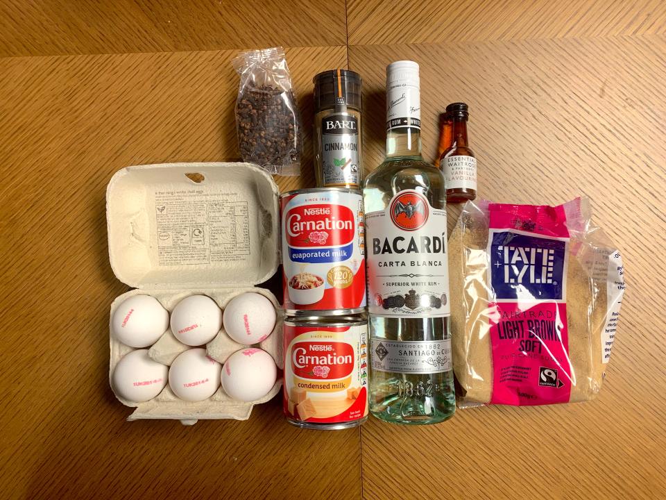 Coquito ingredients.