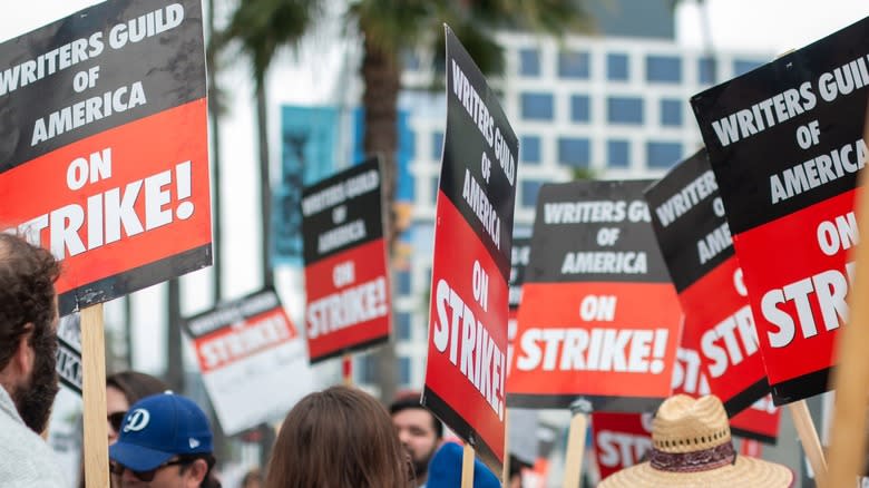 Writers Guild members on strike