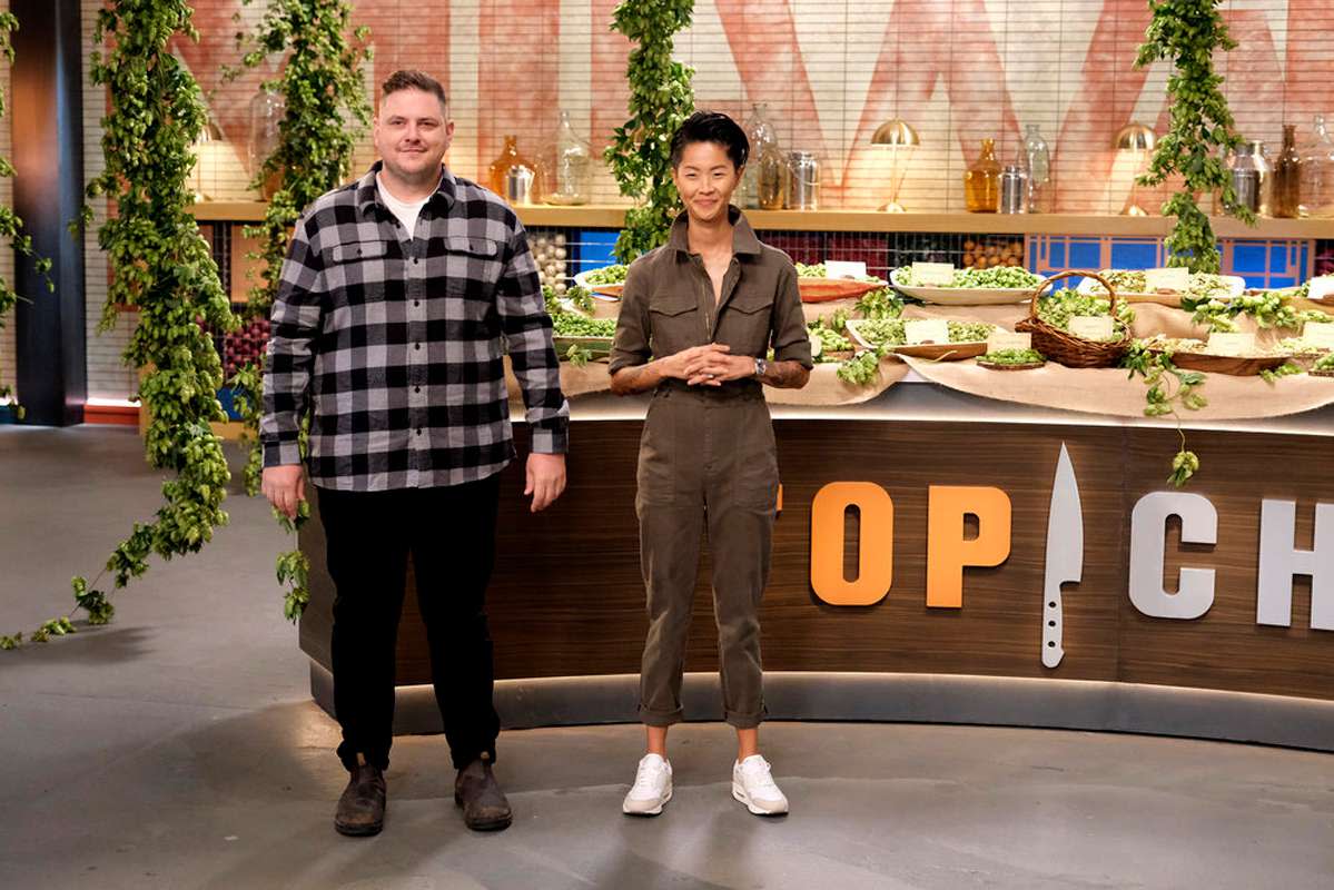 <p>David Moir/Bravo</p> Joe Flamm and Kristen Kish on Top Chef episode 2