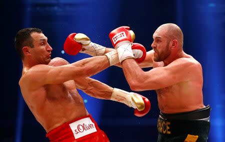 Tyson Fury in action against Wladimir Klitschko during the fight. Reuters / Kai Pfaffenbach Livepic