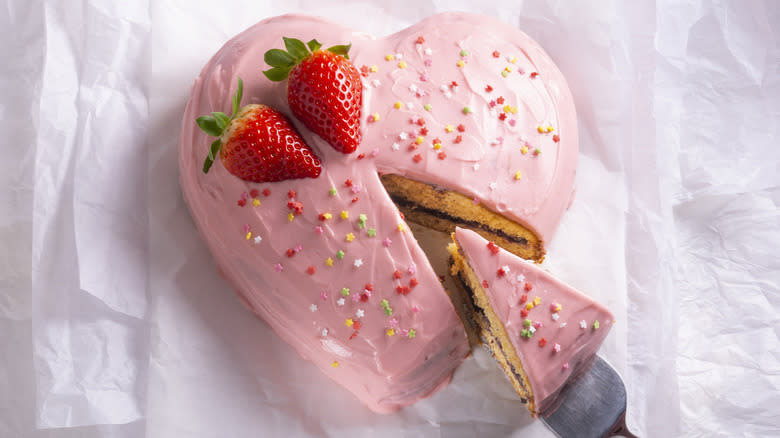 pink heart shaped cake