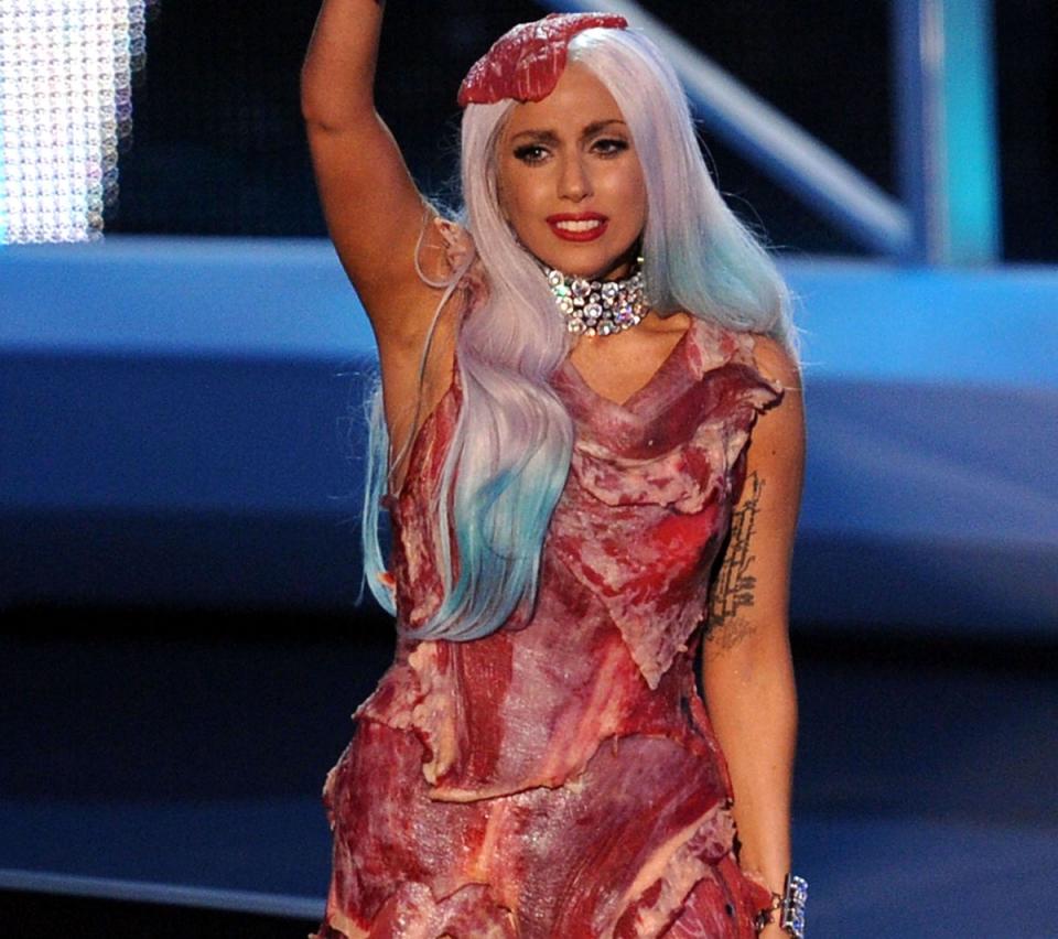 Lady Gaga wears meat suit at 2010 MTV VMAs (Getty Images)