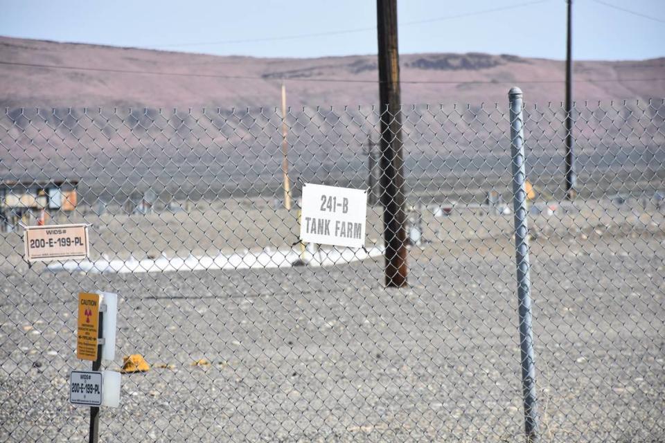 The B Tank Farm in central Hanford is shown in April 2021. One of the farm’s 16 underground tanks is leaking radioactive waste into the ground.