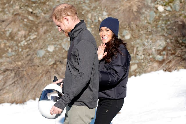 <p>Andrew Chin/Getty</p> Prince Harry and Meghan Markle attend the Invictus Games Winter Training Camp in Canada on February 15, 2024