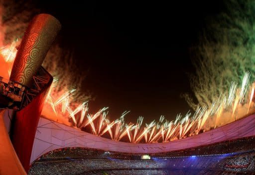 Fireworks light up the National Stadium, also known as the "Bird's Nest", during the opening ceremony of the 2008 Beijing Olympic Games. The theme of the London Olympics opening ceremony will be "Isles of Wonder", organisers have revealed, exactly six months before the showpiece extravaganza kicks off the 2012 Games