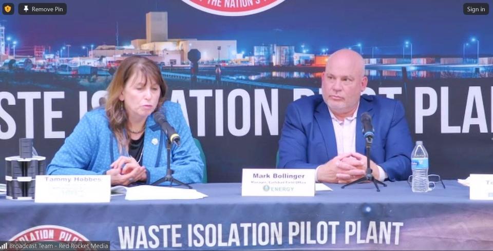 A screenshot of federal officials speaking at a virtual public meeting about the Waste Isolation Pilot Plant, March 19, 2024 at Eastern New Mexico University-Roswell.