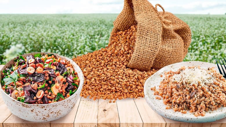 uncooked buckwheat and buckwheat dishes