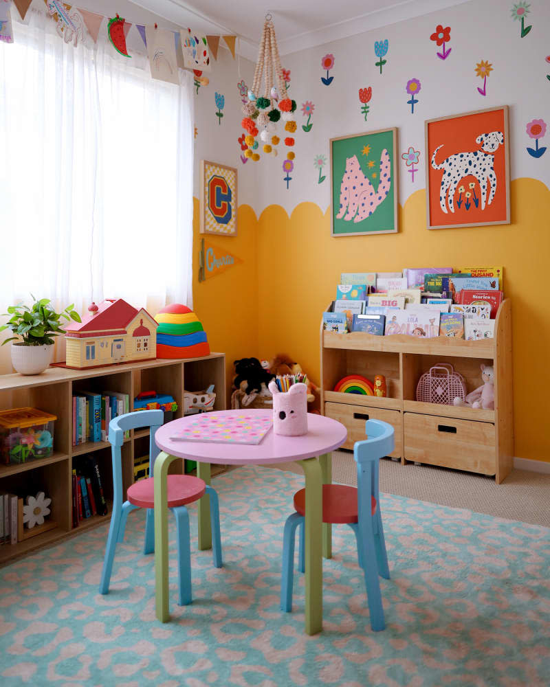 colorful playroom area of kids' room