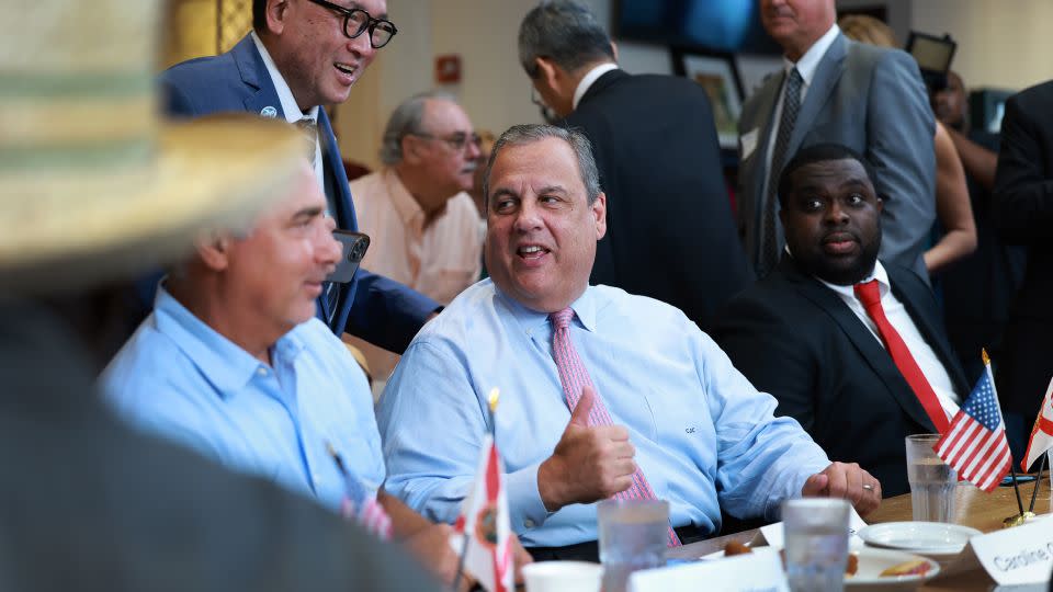 Christie greets people during his town hall at the Casa Cuba restaurant in Miami on August 18, 2023. - Joe Raedle/Getty Images