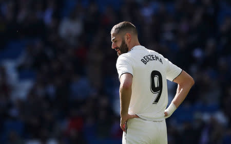 Soccer Football - La Liga Santander - Real Madrid v Girona - Santiago Bernabeu, Madrid, Spain - February 17, 2019 Real Madrid's Karim Benzema reacts REUTERS/Susana Vera