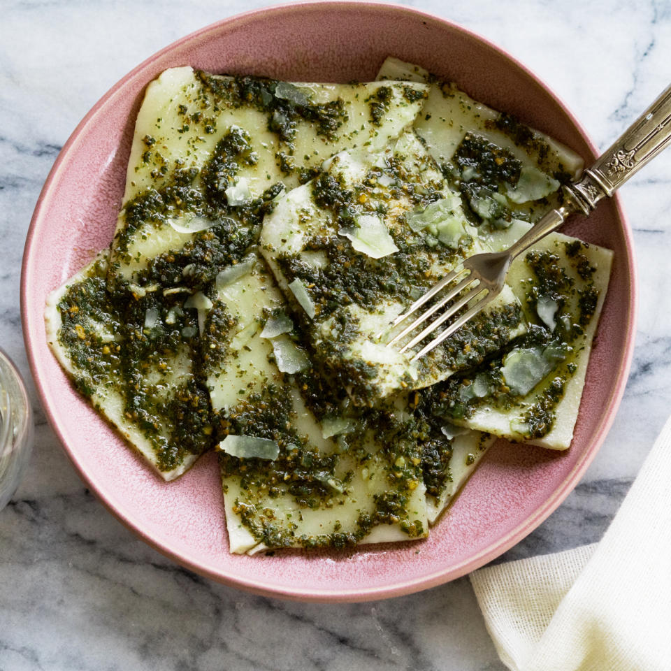 Homemade Testaroli with Pesto