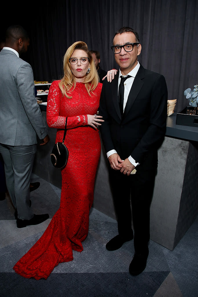 <p><em>Orange Is the New Black</em> star Natasha Lyonne stuck close to <em>Forever</em>‘s Fred Armisen at the Netflix after-party. (Photo: Phillip Faraone/Getty Images) </p>