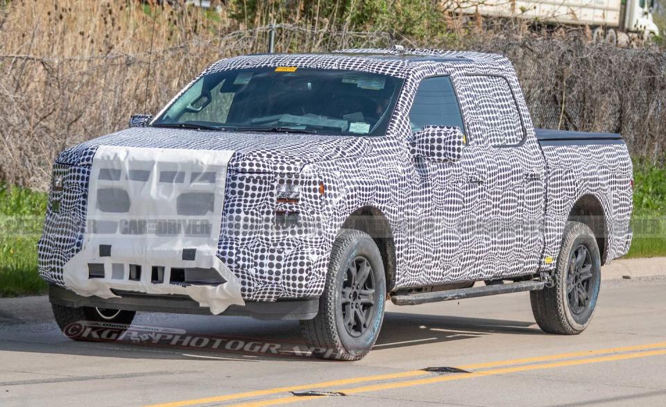 <p>We catch the next-generation 2021 Ford F-150 pickup out testing wearing a spacey camo wrap.</p>
