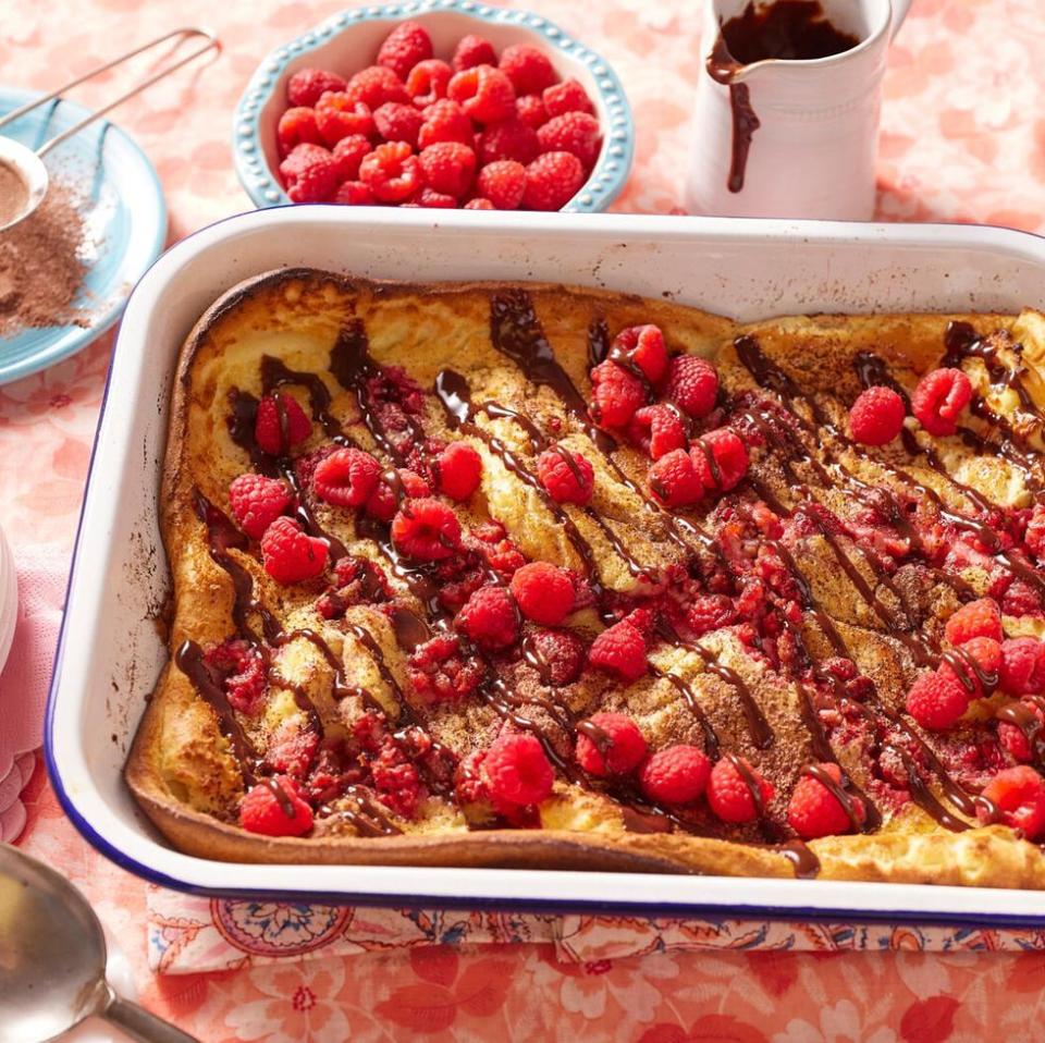easter brunch ideas giant dutch baby pancake with raspberries