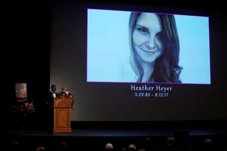 Car attack victim Heather Heyer's coworker Alfred Wilson speaks about her during a memorial service for Heyer at the Paramount Theater in Charlottesville, Virginia, U.S., August 16, 2017. REUTERS/Jonathan Ernst