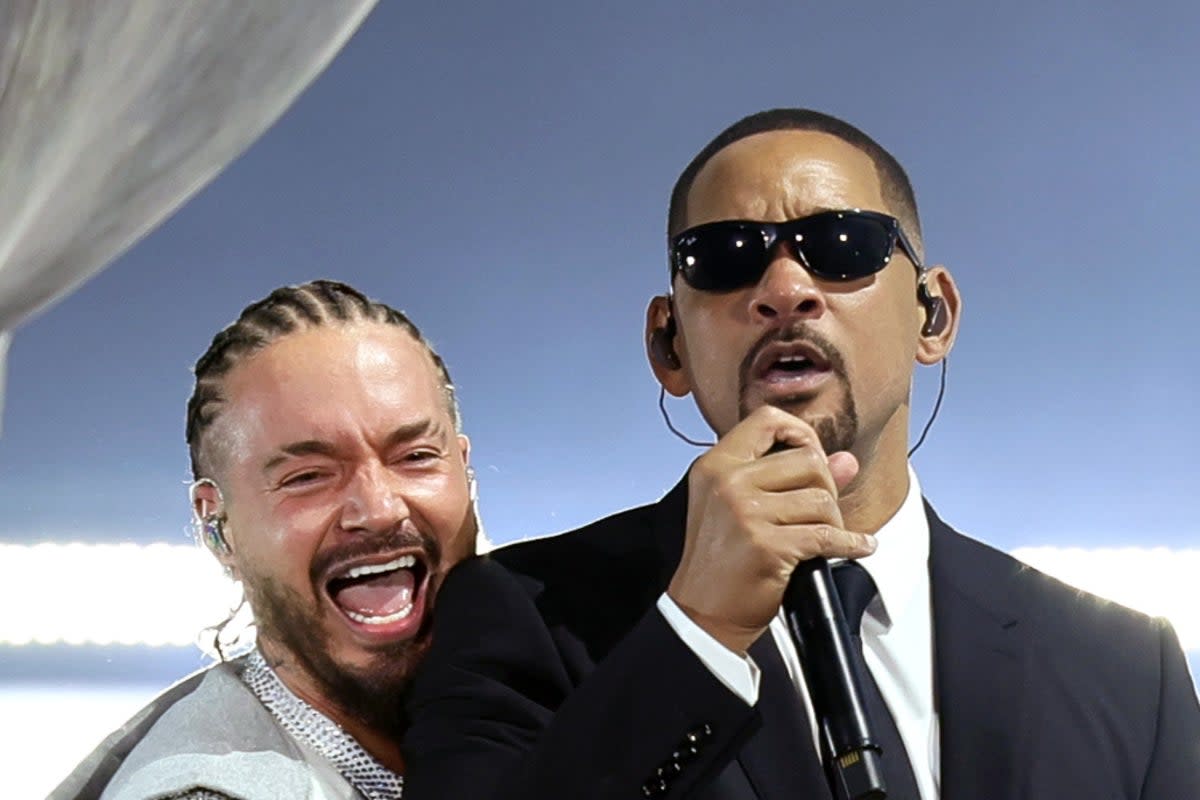 J Balvin and Will Smith perform at the Coachella Stage during the 2024 Coachella Valley Music and Arts Festival (Getty Images for Coachella)